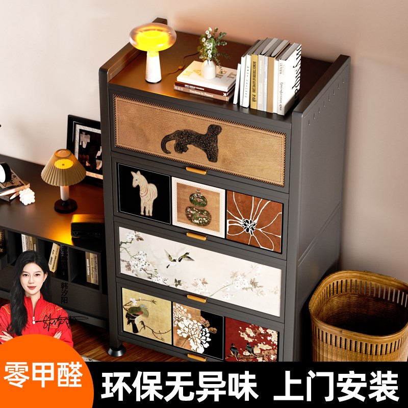 卡玫莱中古风书架落地置物架客厅家用钢制收纳书柜储物柜一体靠墙