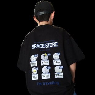 中大童夏季T恤趣味可爱卡通太空宇航员儿童嘻哈街舞男童短袖上衣