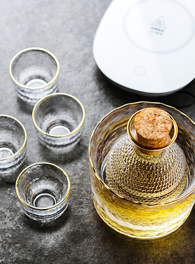 描金清酒壶玻璃酒具套装白酒杯子日式锤目纹家用小号一两温酒壶器