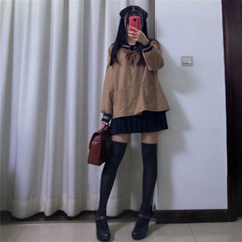 酒诗  海军领秋冬款可爱幼稚园jk制服咖啡二本学生水手服年会校服
