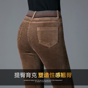 松紧条绒外穿直筒妈妈灯芯绒女裤 灯芯绒裤 子女秋冬加绒加厚休闲裤