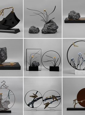 新中式摆件创意铁艺家居客厅酒柜玄关电视柜办公室禅意招财装饰品