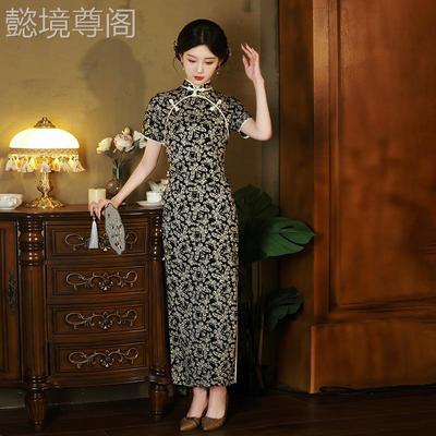 2025新款2024复古中码改式新款大良年轻气质优雅长款旗袍年连衣裙