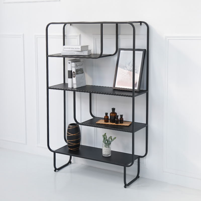 北欧风客厅创意转角书架多层落地靠墙铁艺隔板置物架收纳装饰架子