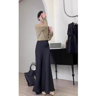 法式高级感白色缎面半身裙女夏季长款A字裙高腰丝滑鱼尾包臂长裙