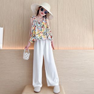 女童套装夏装2024新款儿童网红时髦吊带女大童裤子小女孩衣服夏季