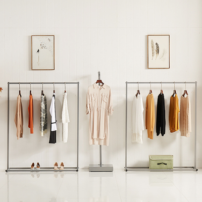 女服装店货架单层衣架专用展示架子落地式柜卖挂衣服的杆中岛银色