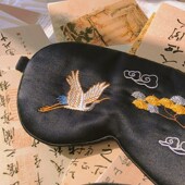 中国风手工苏绣 22姆加大宽强遮光睡眠真丝眼罩送礼物耳塞 松与鹤