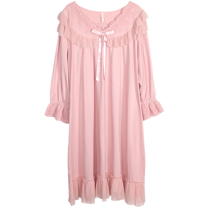 惠娜姿纯棉睡裙女士春秋长袖薄款公主风中长款春夏宫廷风睡衣裙子