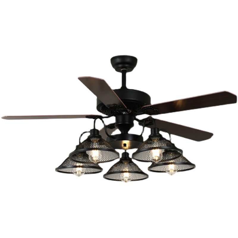 变频静音复古电风扇灯工业风吊扇灯餐厅客厅家用铁叶木叶美式吊灯