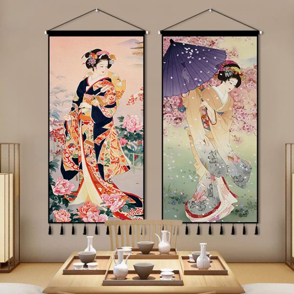 日式和风仕女图布艺挂画挂毯背景墙装饰画网红浮世绘玄关卧室挂布图片