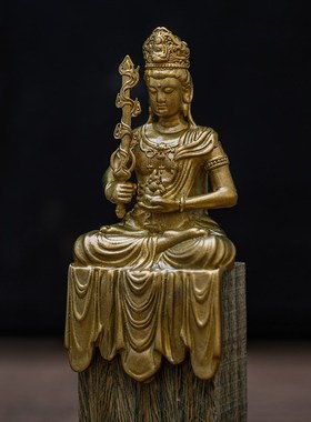 虚空藏菩萨像属牛属虎虚空藏摆件佛像黄铜随身佛精致茶空间装饰品