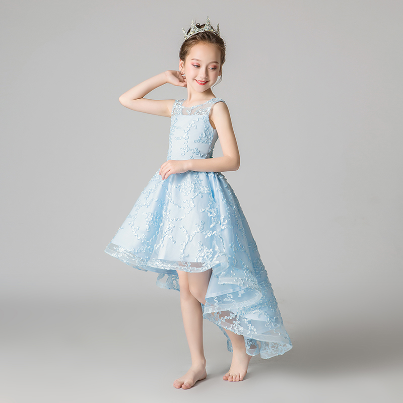 儿童礼服公主裙女童蓬蓬纱蓝色花童走秀主持人钢琴演出服表演夏季
