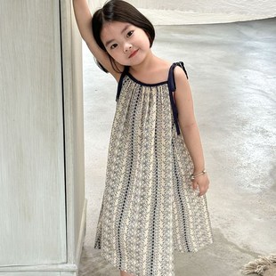童装2024夏季新品女孩波西米亚吊带裙女童可爱碎花宽松连衣裙