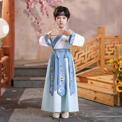 2023款春秋儿童汉服男童唐装国学服中国风古装小学生开笔礼演出服