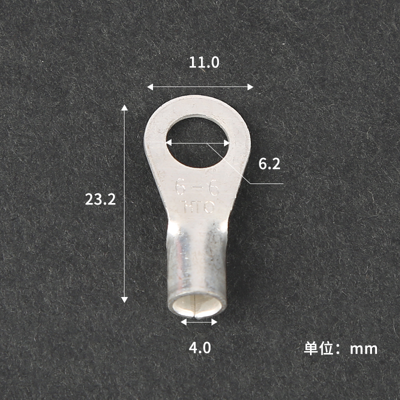 OT6-6冷压接线端子O型圆形裸端头铜线鼻子镀银接线耳 100只插拔式