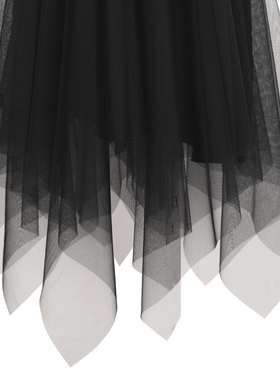 松紧腰纱裙黑色半身裙设计感女2021夏款小众法式不顾则网纱裙子潮