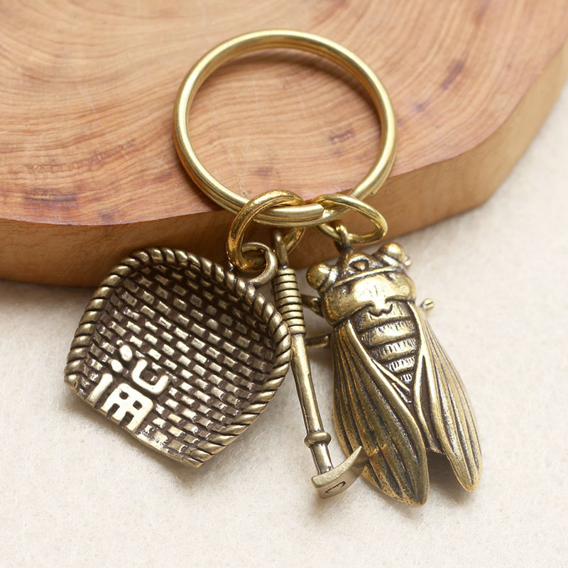 黄铜钥匙扣纯铜手工挂件簸箕葫芦创意个性汽车钥匙链吊坠饰品礼品