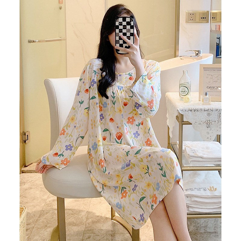 居家服女秋季睡衣裙可外穿女款2024新款春款大码女200斤棉绸夏季