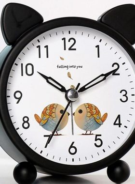 汉时可爱金属夜光闹钟卧室学生用静音钟表桌面儿童女孩小时钟HA14