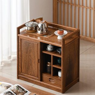 新中式茶水柜鸡翅木茶桌茶台边柜全实木烧水柜一体置物柜红木茶几