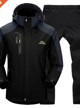 Men Jacket Suit Spring Autumn Jacket Pants Set Windproof Wat