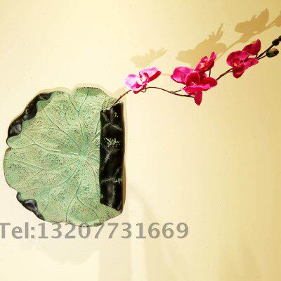 玄关背景墙挂式花瓶 荷叶壁饰花插花器夏 中式复古家居装饰品