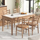 小户型组合内现代简约岩板餐桌白实木餐桌椅吃饭桌子蜡木北欧嵌