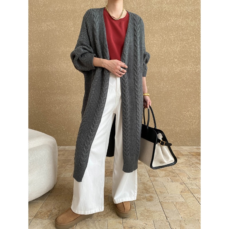 司南 高级感慵懒风 廓形宽松粗线麻花毛衣开衫外套中长款 SN5912