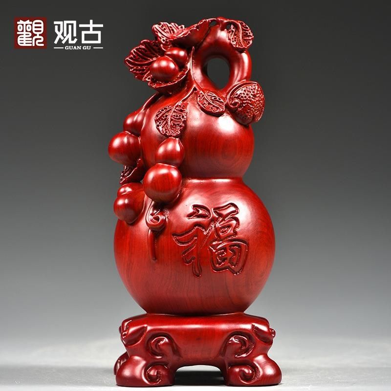 红花梨实木质雕刻葫芦摆件大号红木家居客厅电视柜装饰品工艺品
