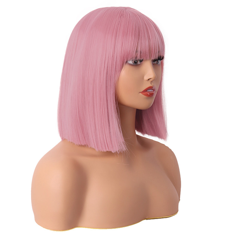 潼漫 假发女短直发网红cos齐浏海一刀切高温丝藕粉色自然全头套式,美发护发/假发,日常整顶假发,淘宝优惠券,粉丝福利购,淘宝优惠卷