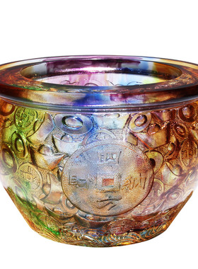 琉璃水晶聚宝盆存钱罐招财元宝客厅摆件玻璃工艺品高档创意礼品