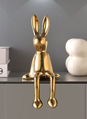 沛纳丽轻奢长耳兔子坐姿摆件软装高级感家居客厅电视柜酒柜装饰品