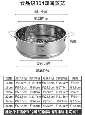 304不锈钢蒸笼小笼包蒸格馒头蒸层电汤锅蒸屉家用辅食奶锅小蒸笼