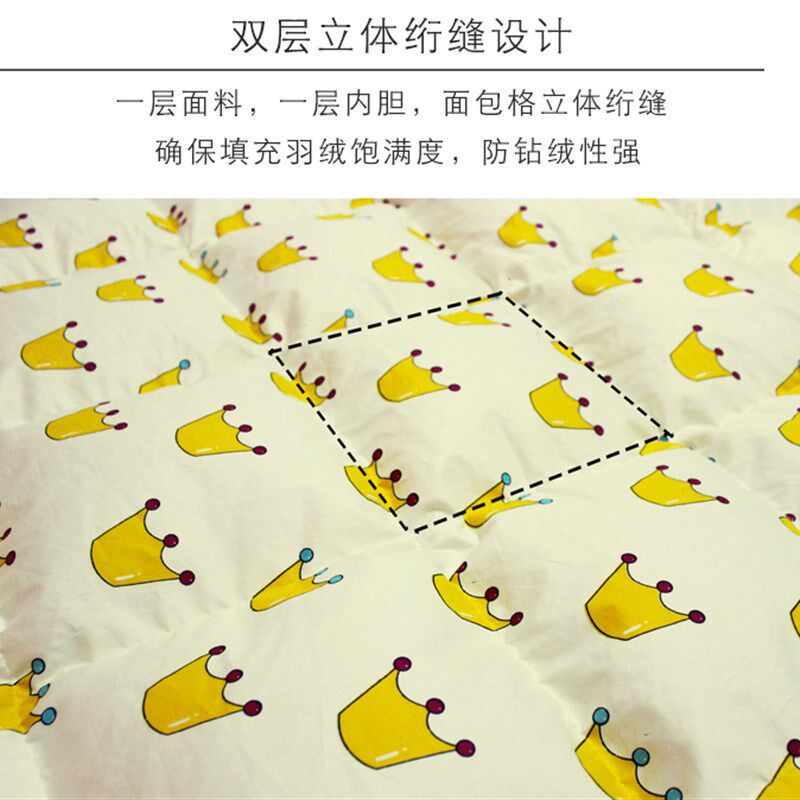 纯棉儿童卡通双层自充绒羽绒被壳被套半成品防钻绒高密内胆芯面料