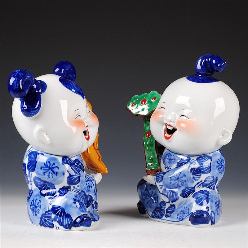 景德镇陶瓷青花瓷器娃娃家居客厅摆设中式摆件工艺品结婚礼物礼品
