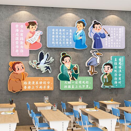 书香班级布置教室装饰文化墙贴纸黑板报名人书法国学国风古诗环创