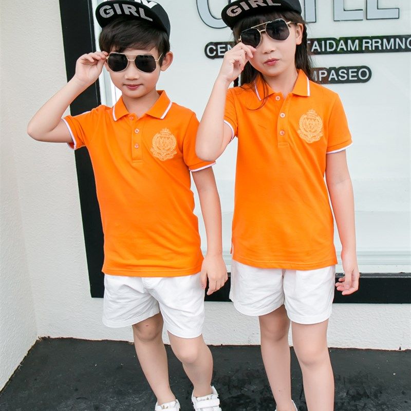 全家福亲子装夏2021新款潮幼儿园班服一家三四口母子装polo衫红色