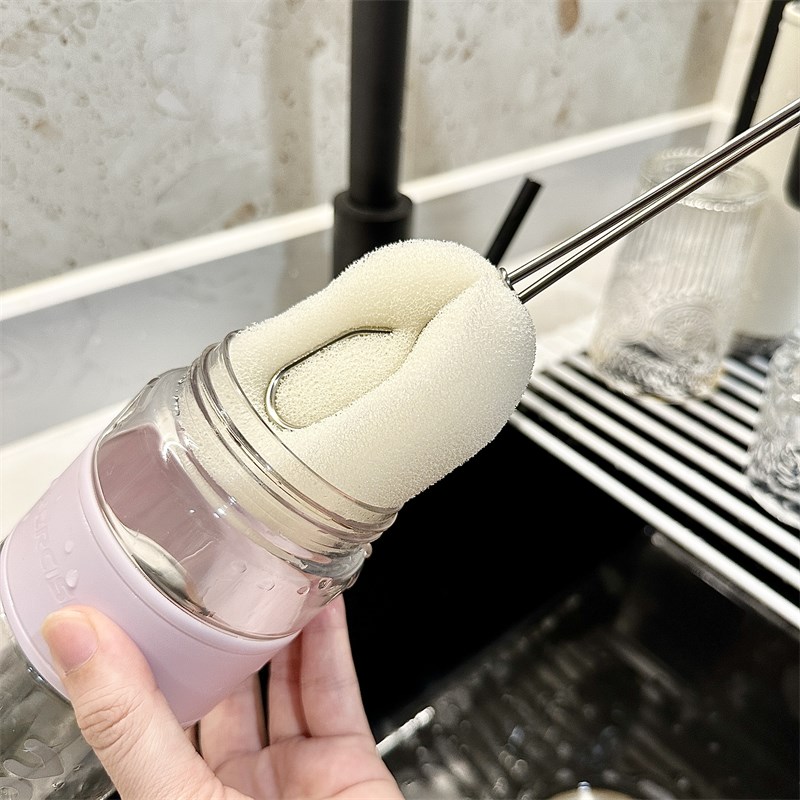 不锈钢长柄清洁杯刷可替换海绵清洗刷头奶瓶保温杯无死角清洗神器