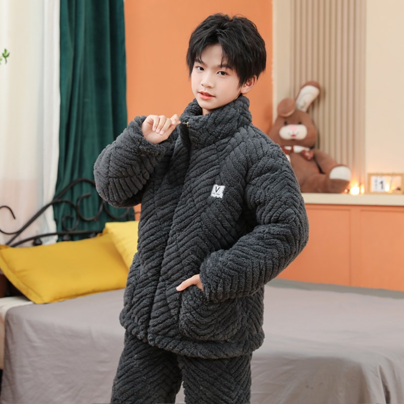 儿童睡衣冬季加厚保暖夹棉珊瑚绒法兰绒男女童小孩中大童家居服