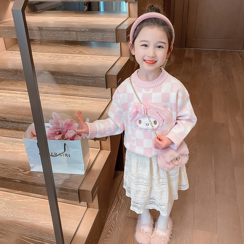 儿童秋冬季女童洋气2026新款女宝宝加厚时髦针织打底毛衣毛线衣紫