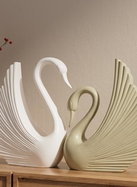 高级感设计师艺术天鹅摆件姹寂风客厅玄关电视柜复古摆设软装装饰