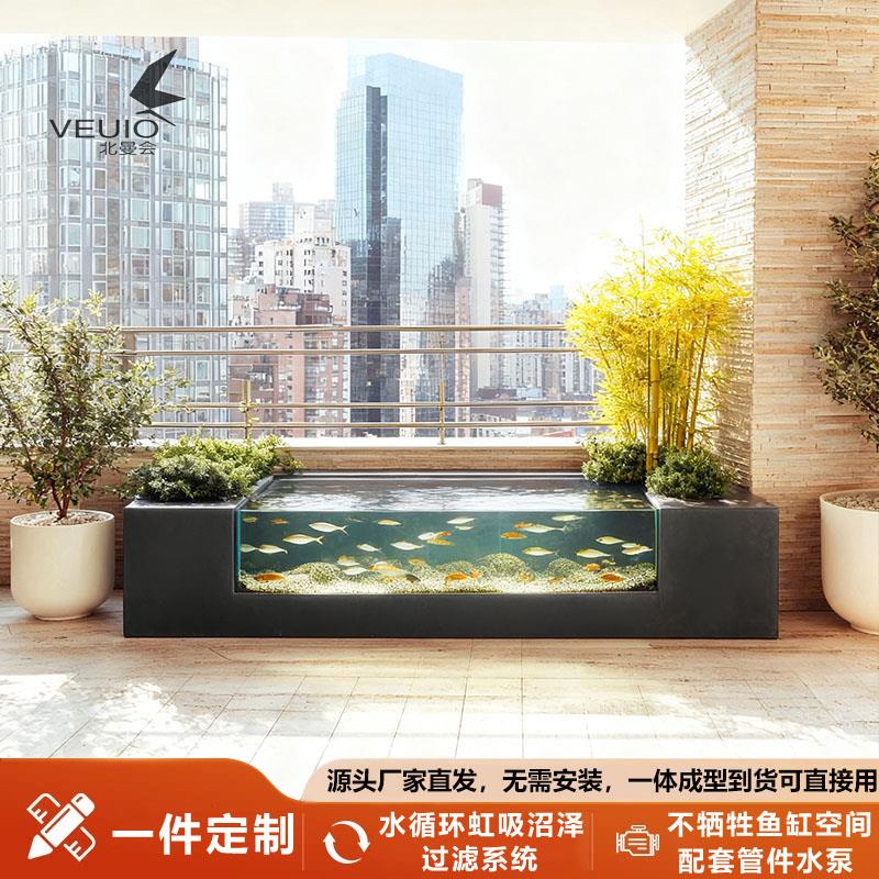 不锈钢金属玻璃鱼缸阳台生态鱼缸沼泽循环水过滤鱼池流水创意景观