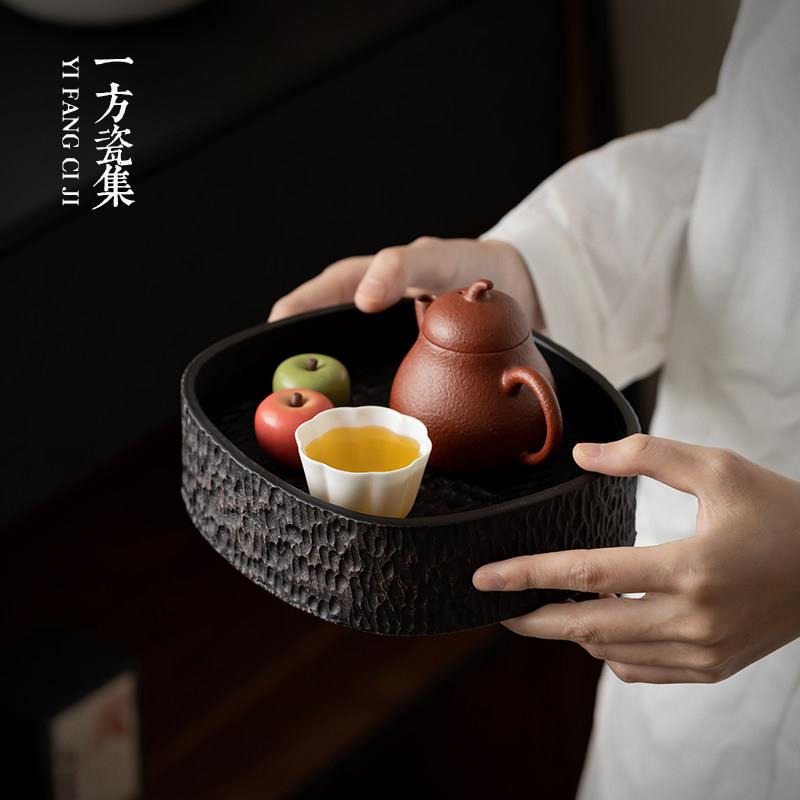 茶具便当盒复古茶便当创意壶承干泡台碳化实木茶盘胡桃木茶托盘