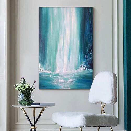 流水生财客厅装饰画动态瀑布流水画抽象挂画风景竖版卧室床头壁画
