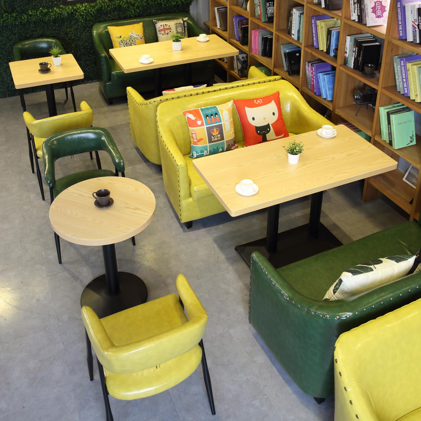 咖啡厅奶茶店甜品炸鸡汉堡店小吃麻辣烫餐饮桌椅组合商用实木沙发