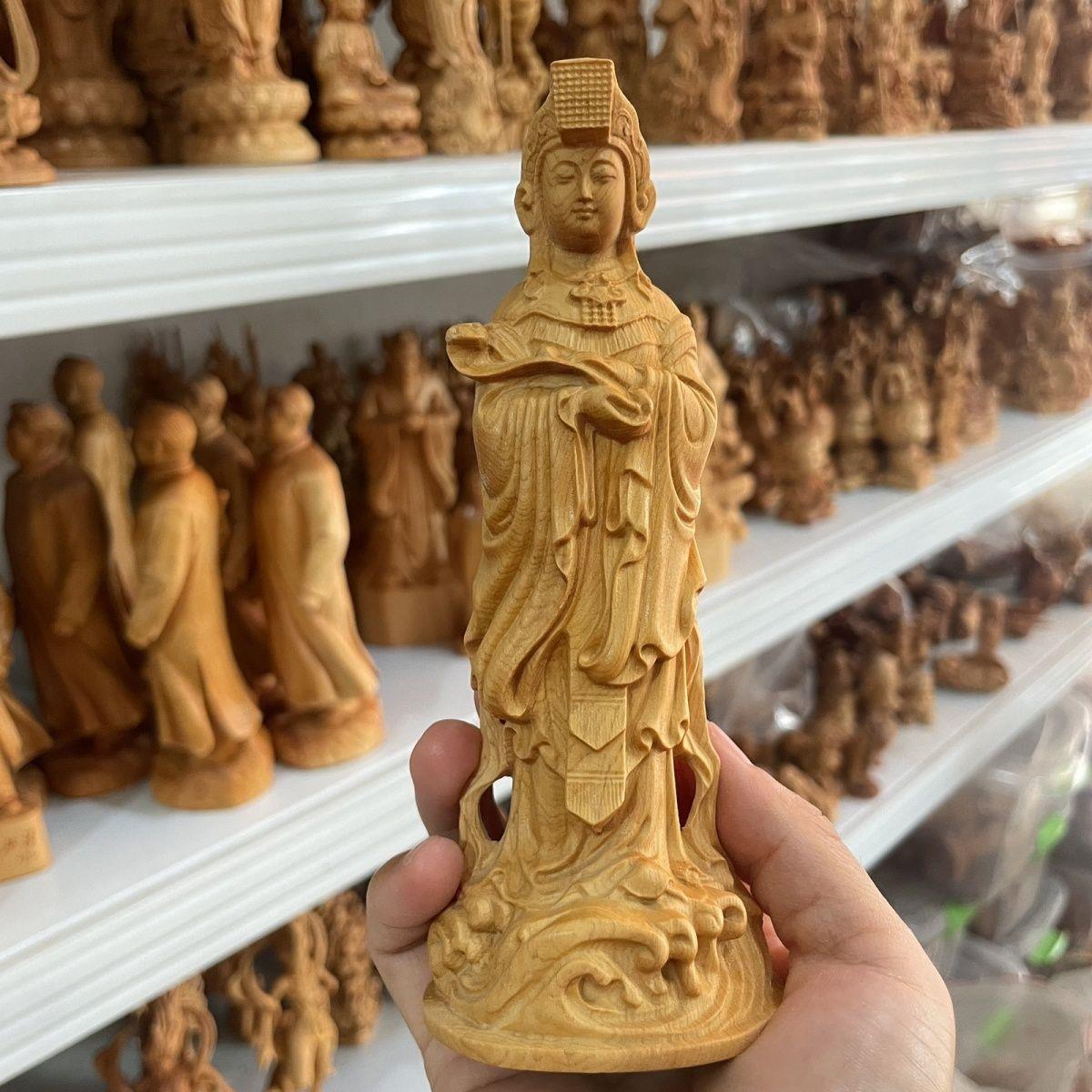 站如意妈祖令牌天上圣母海神崖柏木雕家居家用汽车载摆件送礼供奉