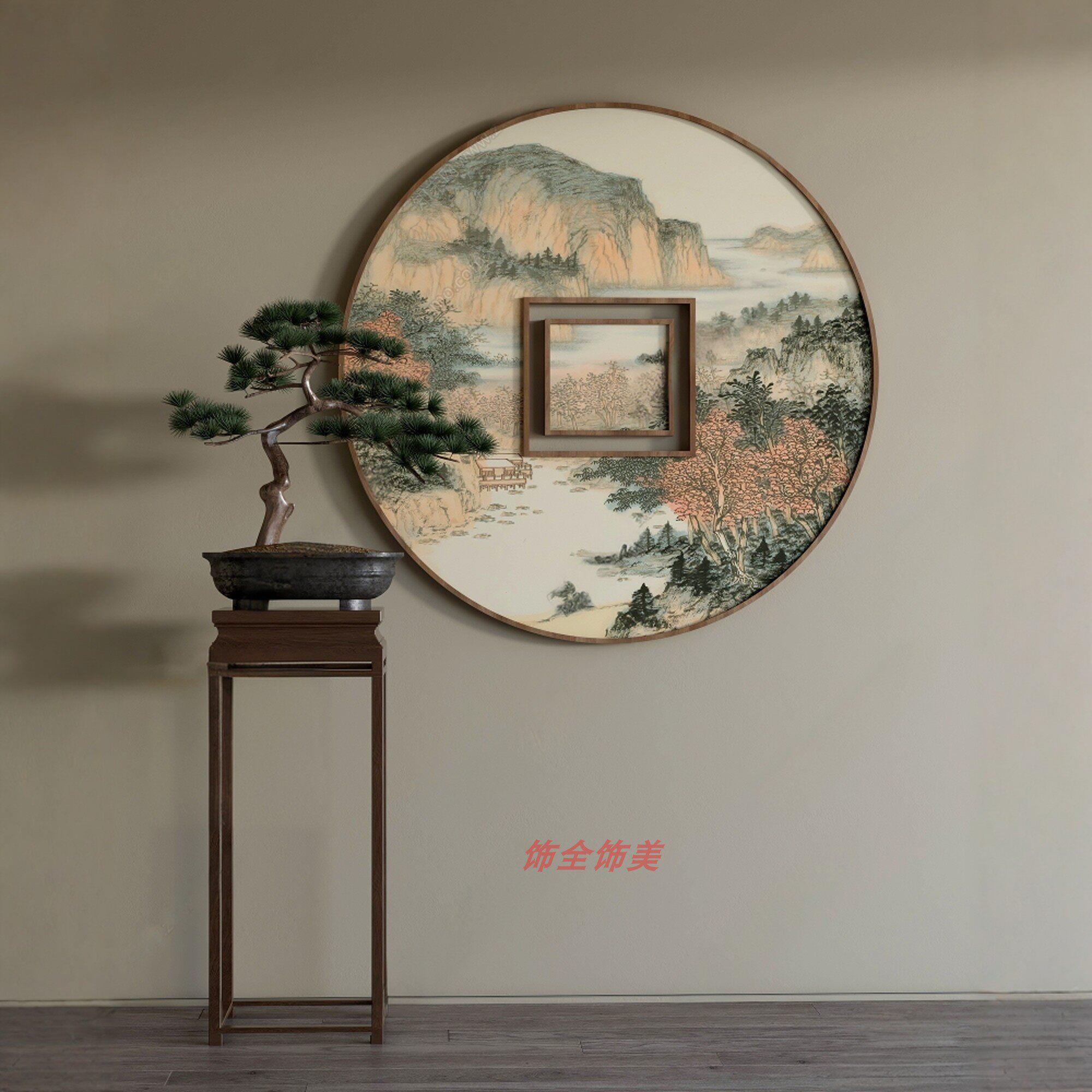 新中式入户玄关铁艺装饰画半圆组合圆满挂画客厅背景墙八卦圆壁画