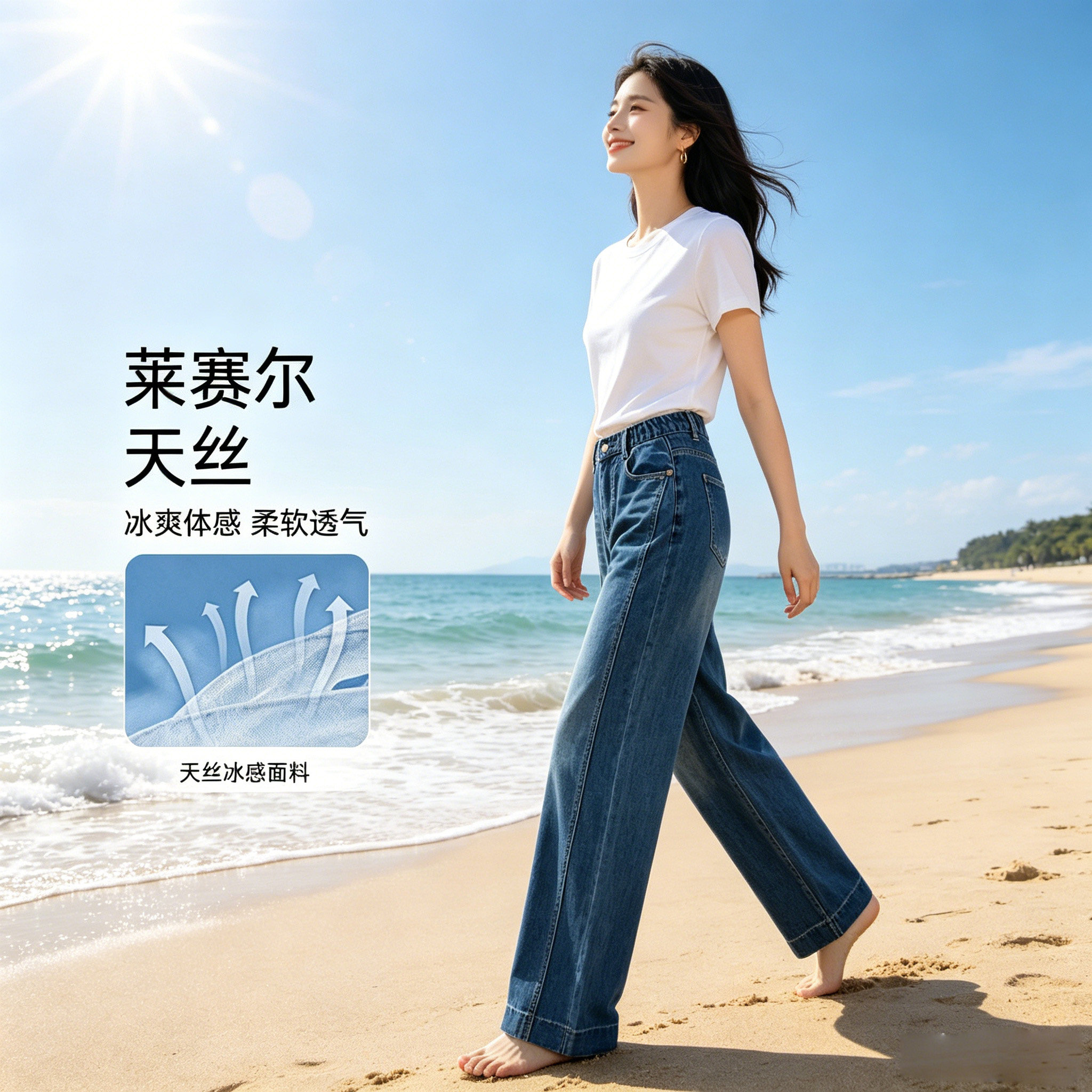 莱赛尔冰凉感美式牛仔裤图片