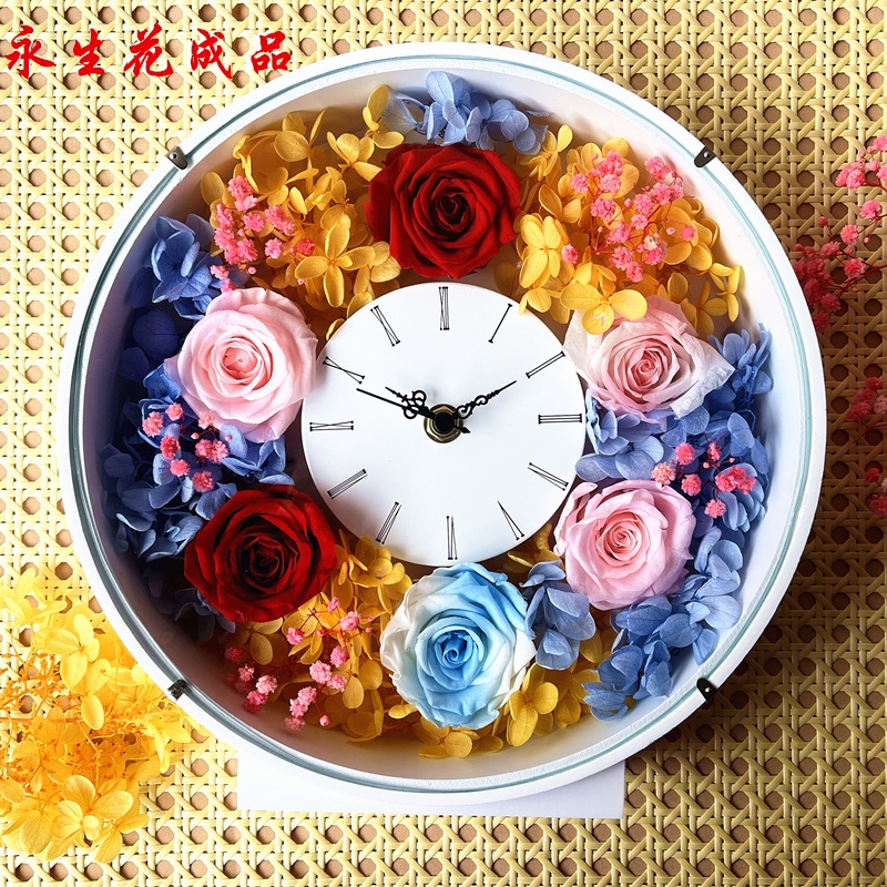 日式圆形实木diy6cm挂墙摆台时钟永生花中空玻璃创意制作相框装饰